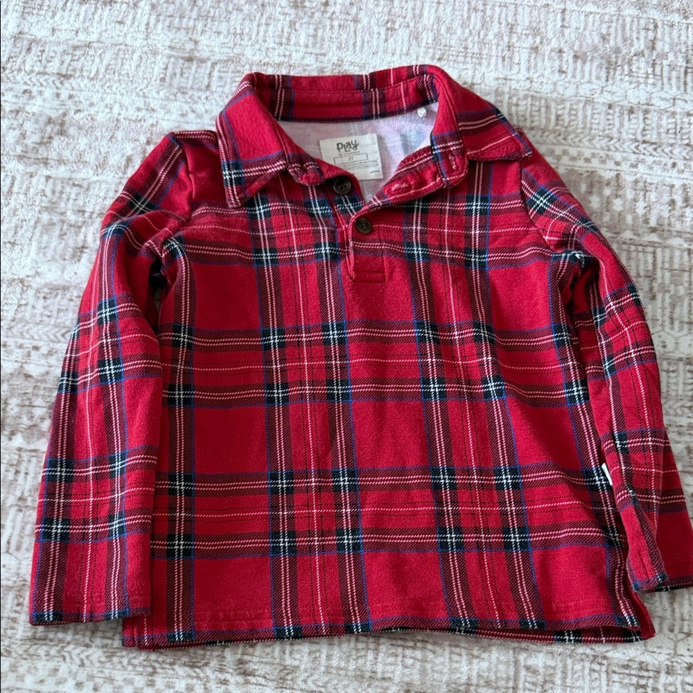 Little Sleepies Red Plaid Collared Shirt 2T